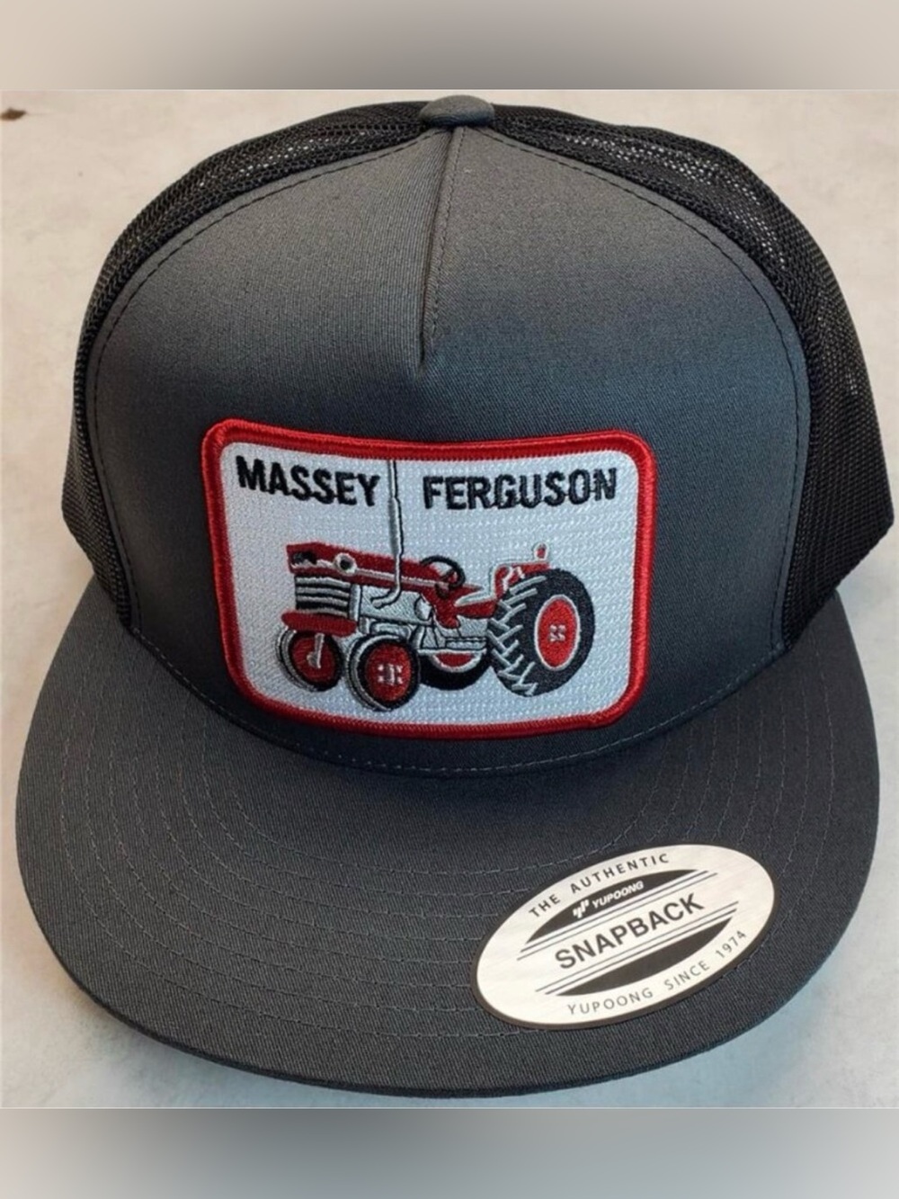 Retro Massey Ferguson Tractor Grey & Black Patch Snapback Hat